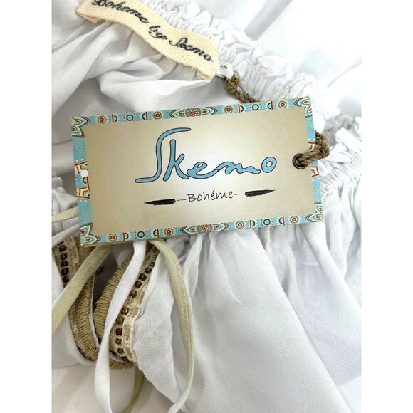 Boheme Skemo Daydream Mini Dress S White Yellow Green Embroidered Beads Tassels - Picture 5 of 16